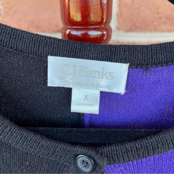 Whimsical purple and black Red Hat Society button-down cardigan. Size XL-1X - Picture 2 of 10